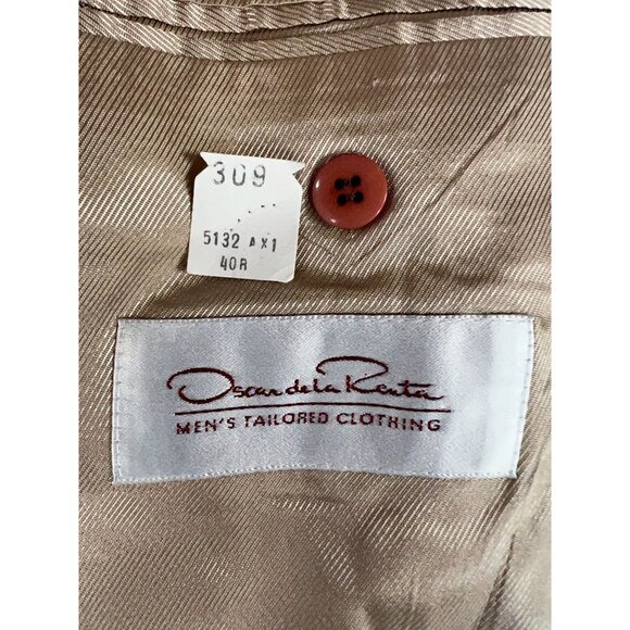 Oscar De La Renta Mens Vintage Beige Houndstooth Blazer 40R Two-Button Wool Blen - Picture 5 of 16